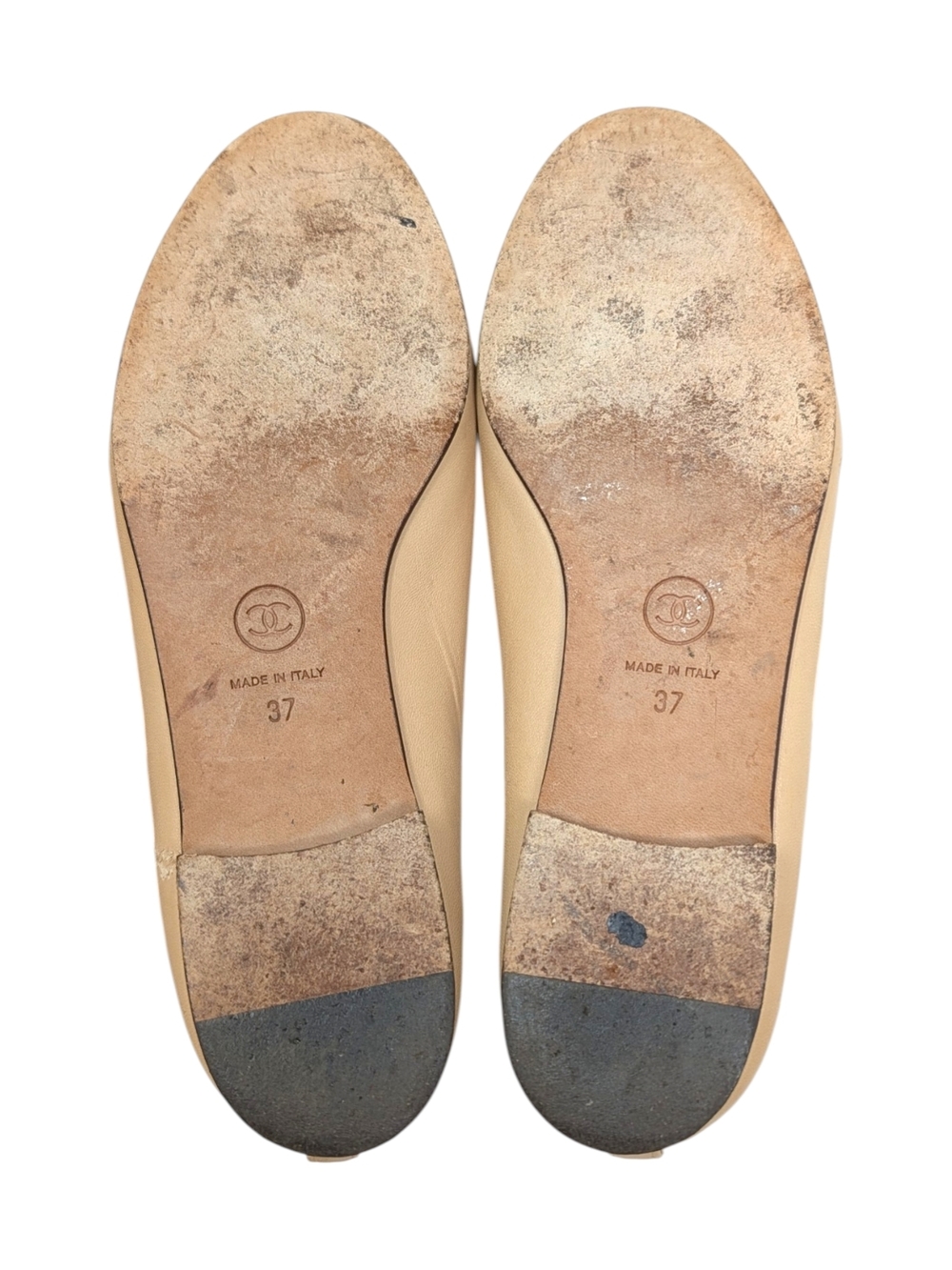 Chanel Ballet Flat Ballerina Two Tone Beige Tan Black CC Logo Cap Toe 37 | 6.5 - Picture 13 of 15